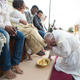 Pope Francis washes the foot of a woman during the foot-washing ritual.